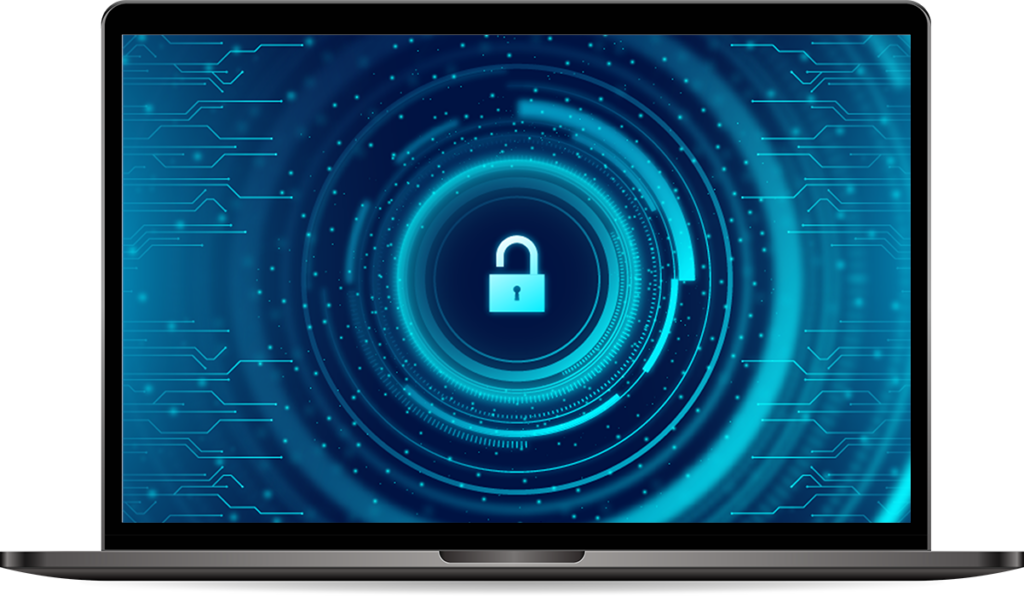 laptop with an image of a lock on the screen