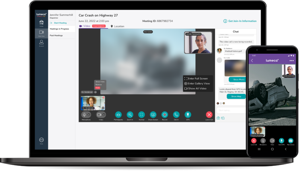 a laptop and an android phone with screenshots of blurred video
