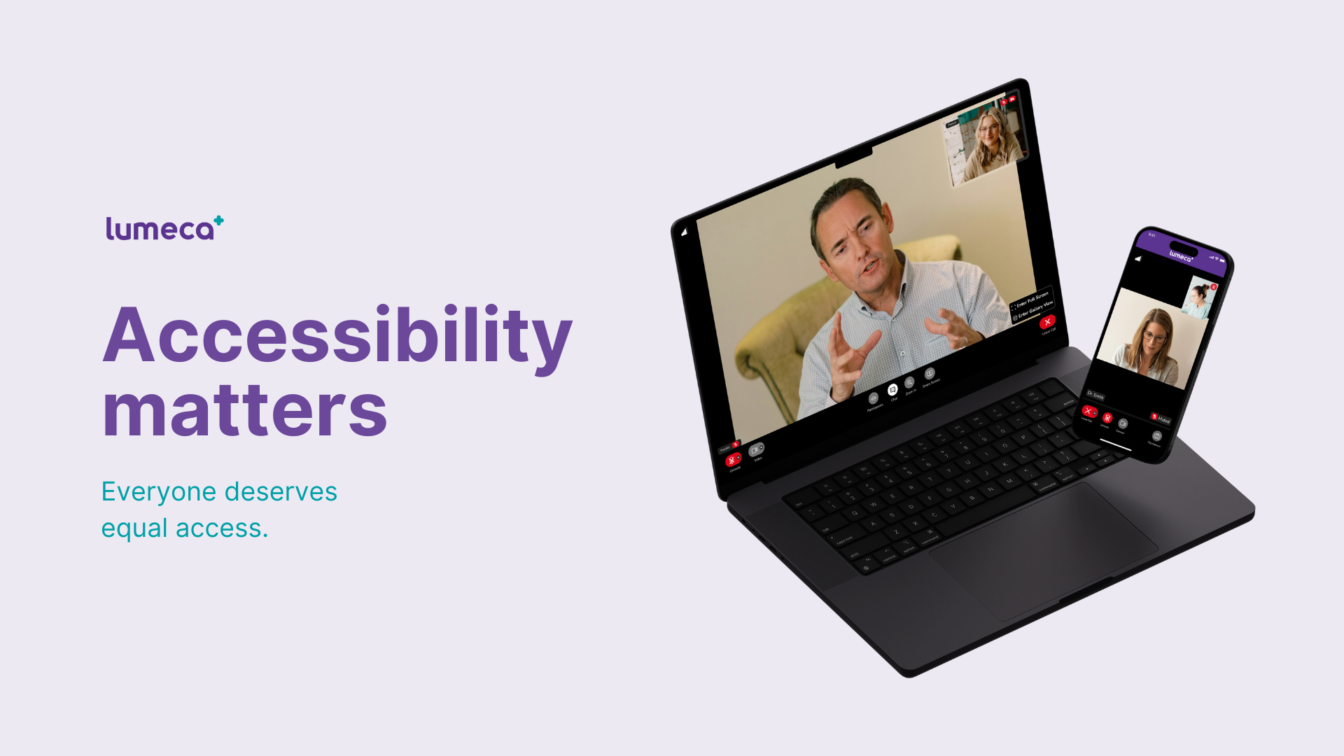 Lumeca video call interface compliant with WCAG for desktop and mobile devices